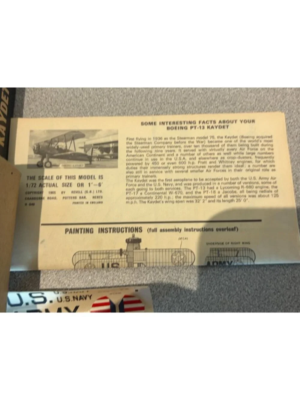 Vintage Revell 1:72 Scale Boeing Kaydet Stearman WWII Trainer Model Kit H-649